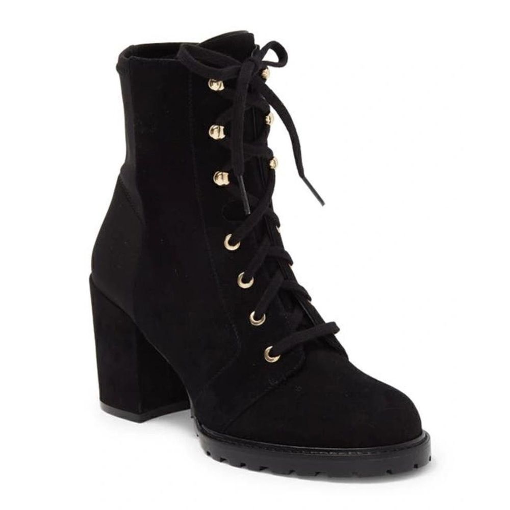 Stuart Weitzman Boots‎ Women's 5 Savannah Black Suede Leather Lace Up NWT